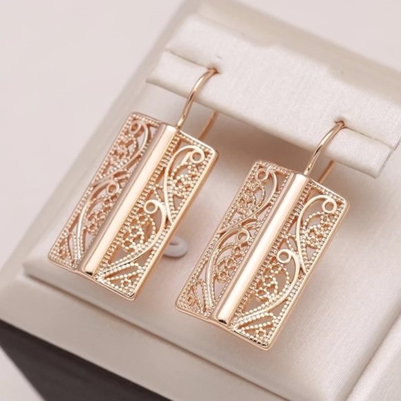 585 Rose Gold Plated Bride Long Earrings - Picture 1 of 9